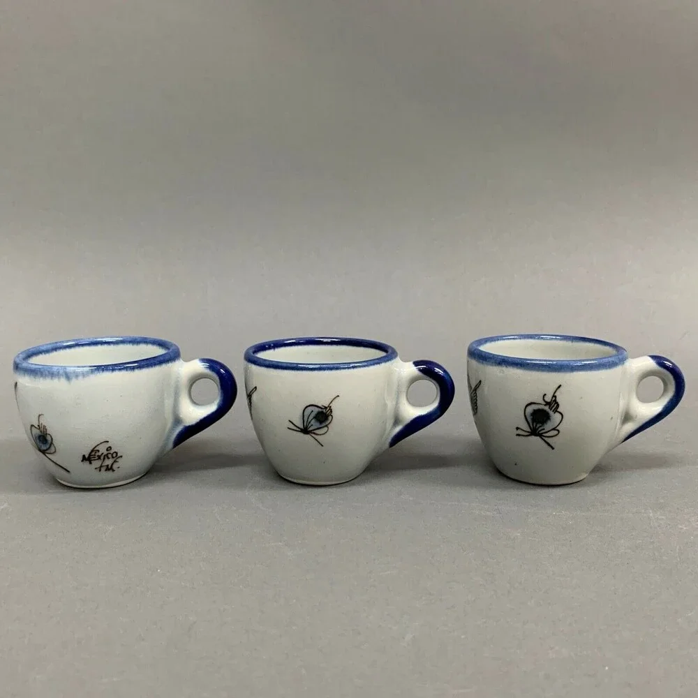 TM Mexico Bird Butterfly Blue Lot of‎ 3 Small Cups 2